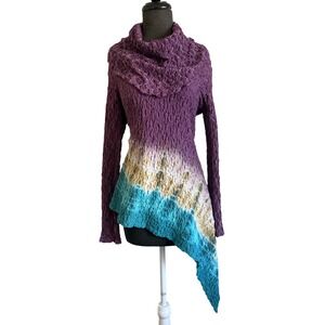Art of cloth Knit Cowl Neck Sweater Purple Ombre Handkerchief Hem Asymmetrical